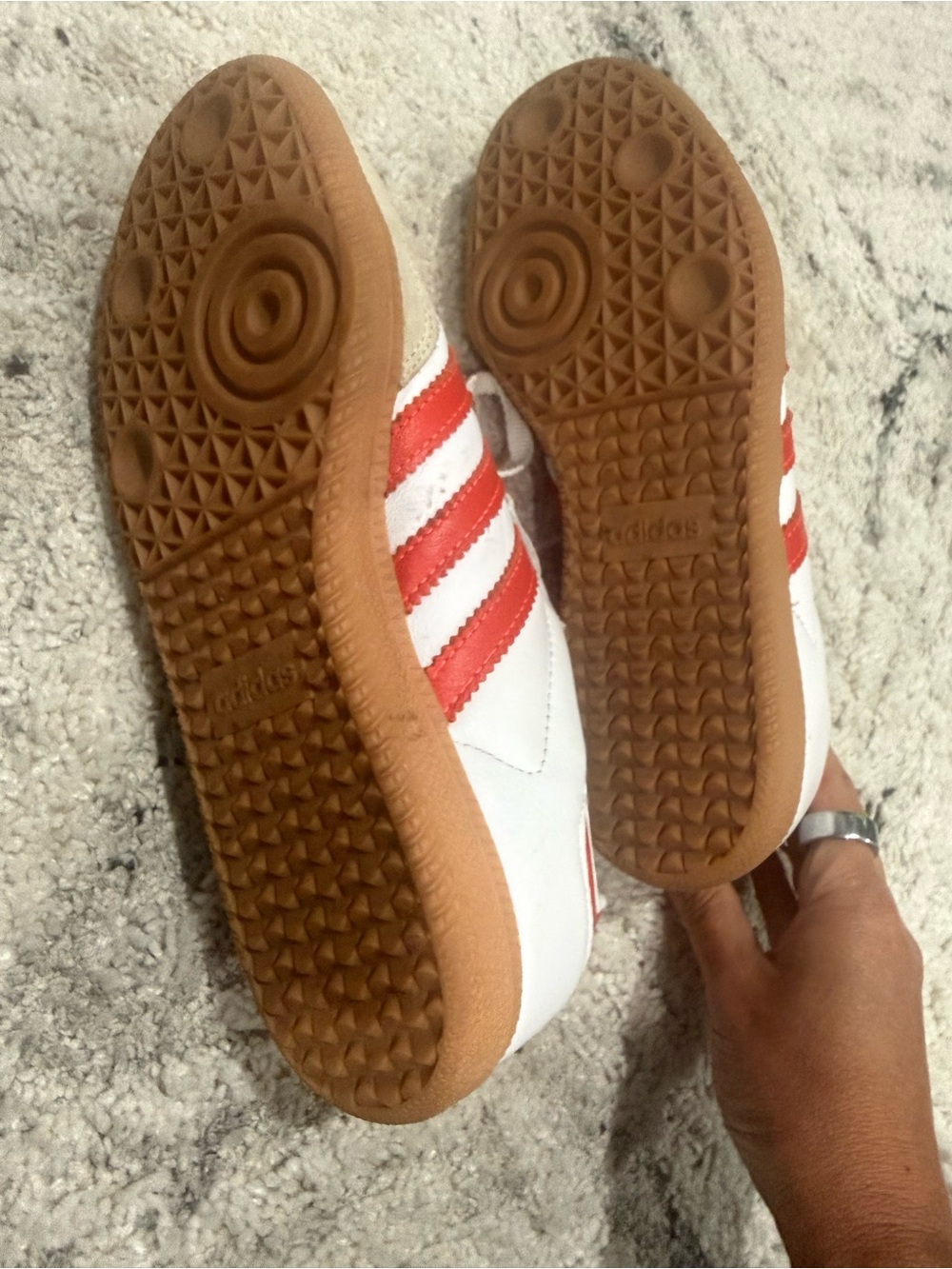 Gender inclusive adidas Samba White Sneakers with Red Stripes and Gum Sole - Picture 5 of 7